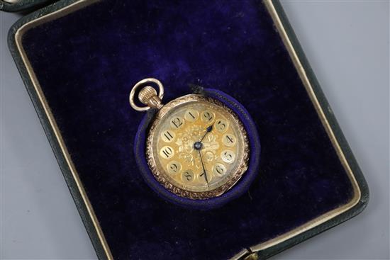 A ladys 14k yellow metal Omega fob watch.